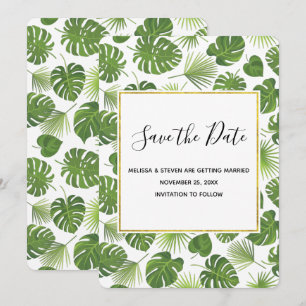 Save The Date Mariage Motif Feuille élégant Green Tropical