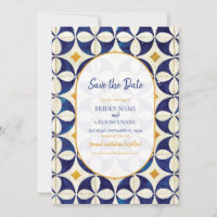 Mariage Motif vintage bleu et jaune portugais