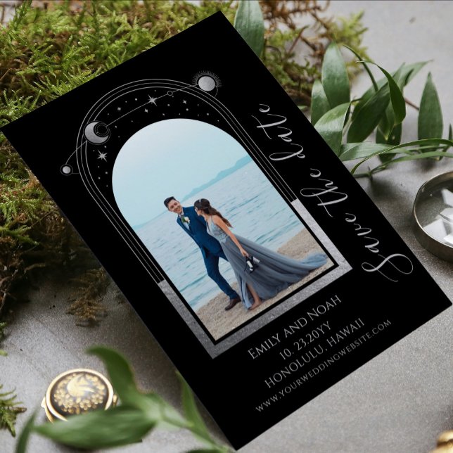 Save The Date Mariage mystique Black Silver Sun Moon Stars (Créateur téléchargé)