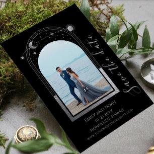 Save The Date Mariage mystique Black Silver Sun Moon Stars