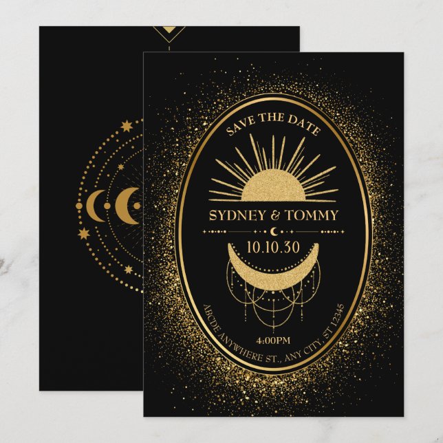 Save The Date Mariage mystique de la lune d'or (Devant / Derrière)