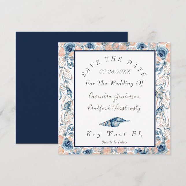 Save The Date Mariage nautique Aquarelle  Roses (Devant / Derrière)
