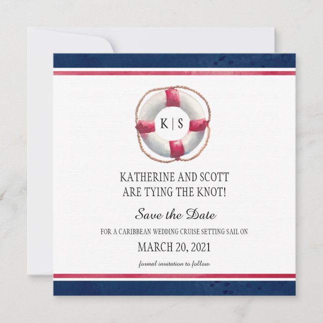 Save The Date Mariage nautique avec préservateur de vie peint à  (Devant)