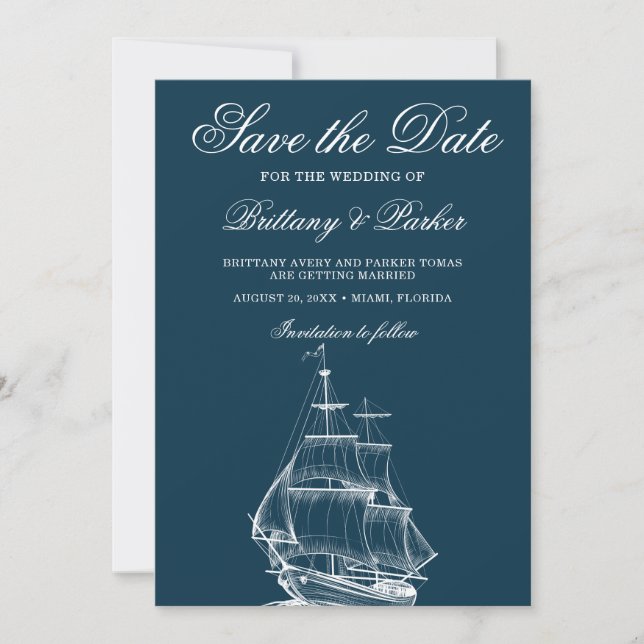 Save The Date Mariage nautique moderne (Devant)
