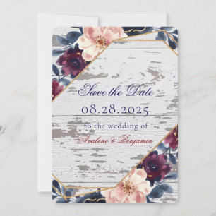 Save The Date Mariage Navy Bourgogne Rose Pivoine
