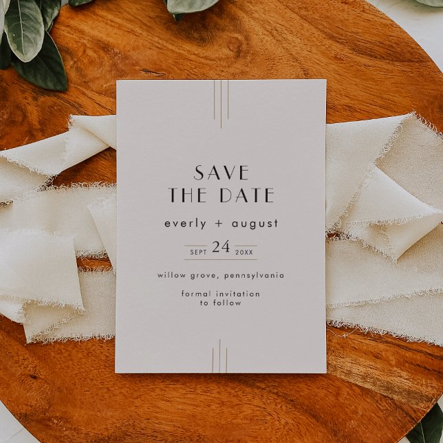 Save The Date Mariage noir d'or d'ivoire d'Art déco TOUS les rét (EVERLY Retro Art Deco Ivory Gold Black Wedding Save The Date)
