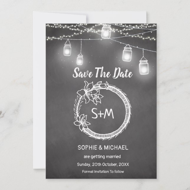 Save The Date Mariage Noir et Blanc Tableau Noir (Devant)