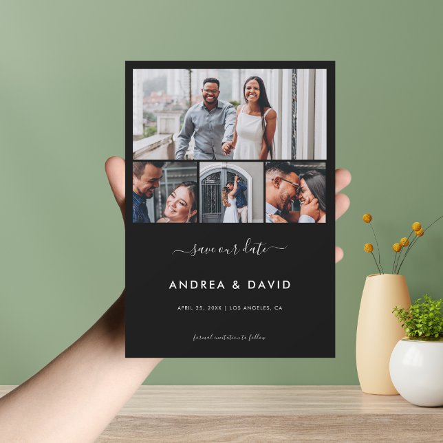 Save The Date Mariage Noir Site Web Collage Photo Chic Moderne 4 (Créateur téléchargé)