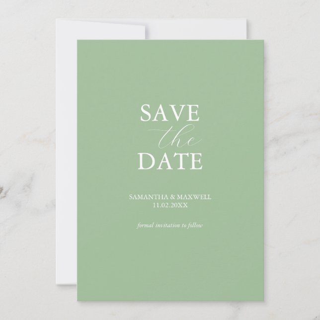 Save The Date Mariage Non Photo Enregistrer La Date Sage Green (Devant)