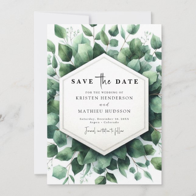 Save The Date Mariage numérique Eucalyptus de verdure rustique (Devant)