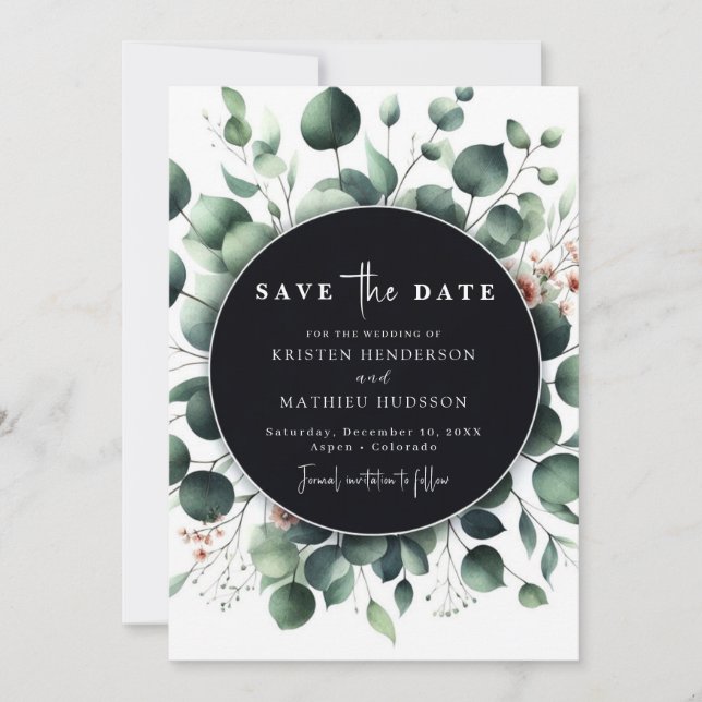 Save The Date Mariage numérique Eucalyptus en typographie (Devant)