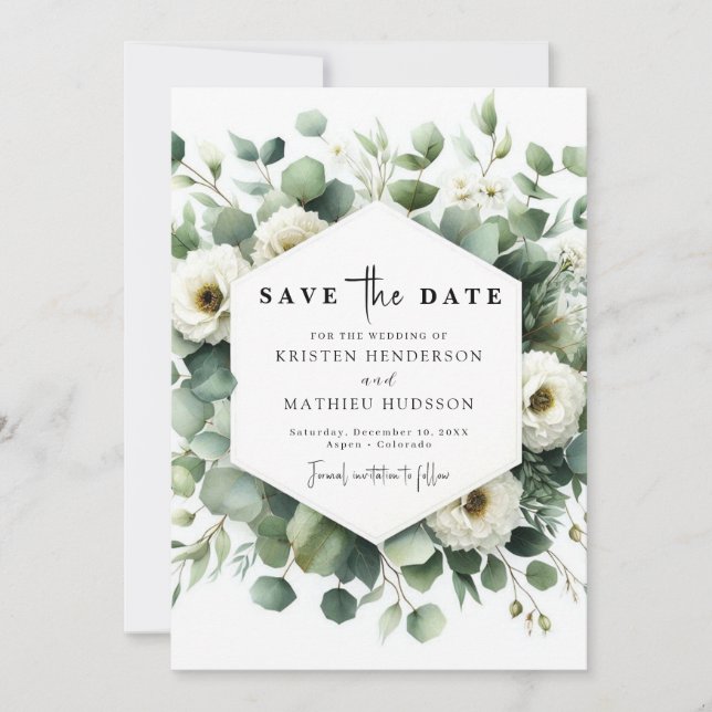 Save The Date Mariage numérique Eucalyptus Feuille moderne (Devant)