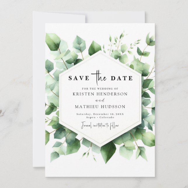 Save The Date Mariage numérique Eucalyptus Feuille moderne (Devant)