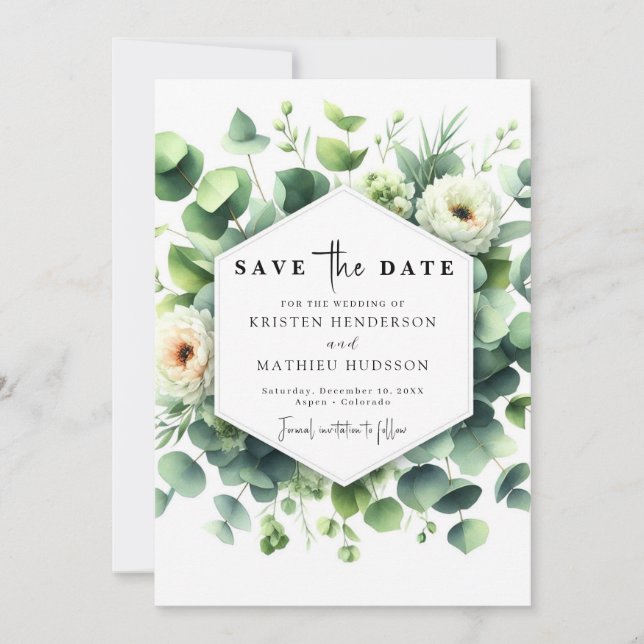 Save The Date Mariage numérique Eucalyptus feuille unique (Devant)