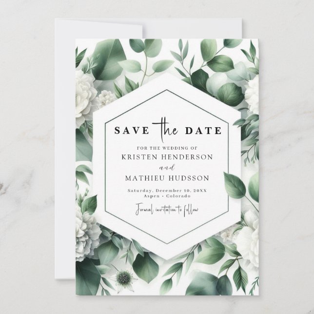 Save The Date Mariage numérique Eucalyptus floral modifiable (Devant)