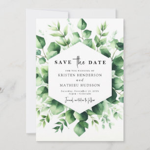 Save The Date Mariage numérique Eucalyptus minimaliste botanique