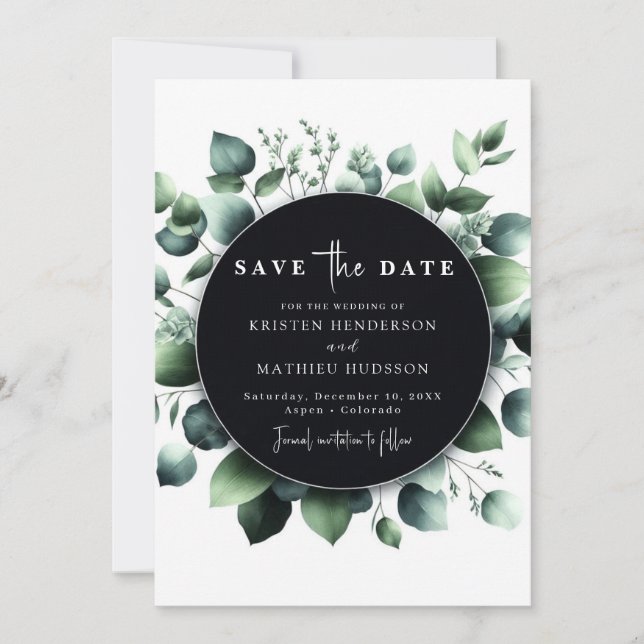 Save The Date Mariage numérique Eucalyptus vert moderne (Devant)