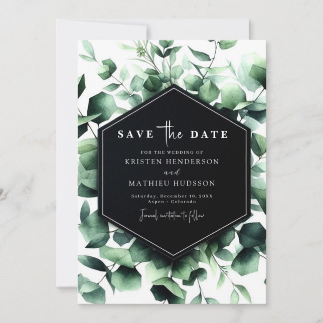 Save The Date Mariage numérique minimal Floral Eucalyptus (Devant)