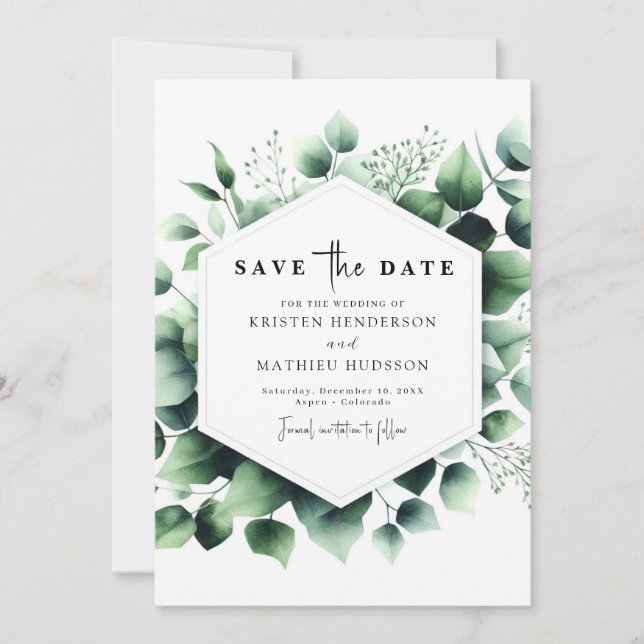 Save The Date Mariage numérique vert Floral Eucalyptus (Devant)