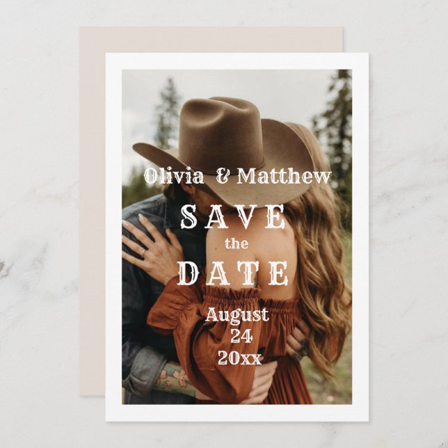 Save The Date Mariage occidental bohème  (Devant / Derrière)