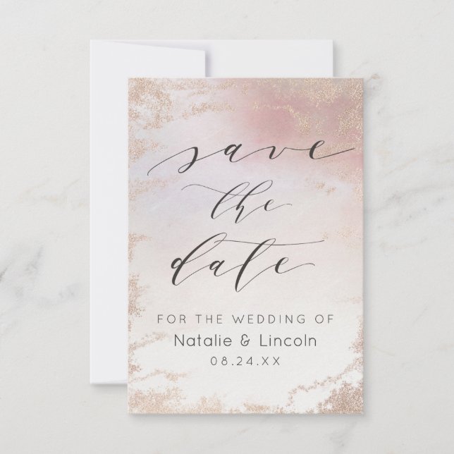 Save The Date Mariage Or Rose Ombre Blush Rose Froid (Devant)