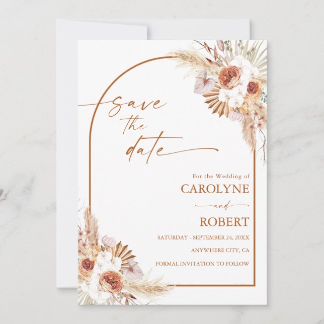 Save The Date Mariage Pampas Grass Boho Terracotta (Devant)