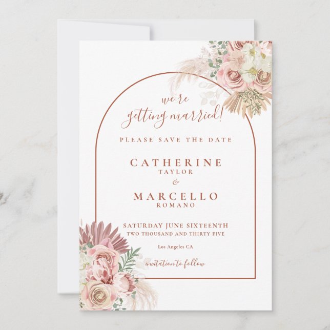 Save The Date Mariage Pampas Grass Terracotta Arch Boho (Devant)