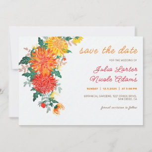 Save The Date Mariage Pastel Orange Yellow Spring Dahlia Fleurs