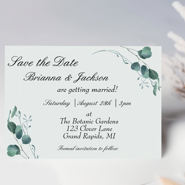 Save The Date Mariage Pastel Sage Green Eucalyptus (Créateur téléchargé)