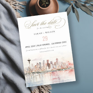 Save The Date Mariage Paysage Aquarelle à Seattle, Washington