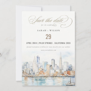 Save The Date Mariage Paysage Aquarelle San Francisco