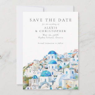 Save The Date Mariage Paysage Méditerranéen Bleu & Blanc