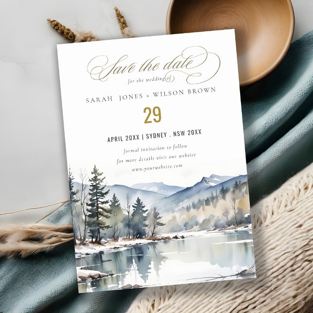 Save The Date Mariage paysager du lac de la neige d'hiver (Créateur téléchargé)