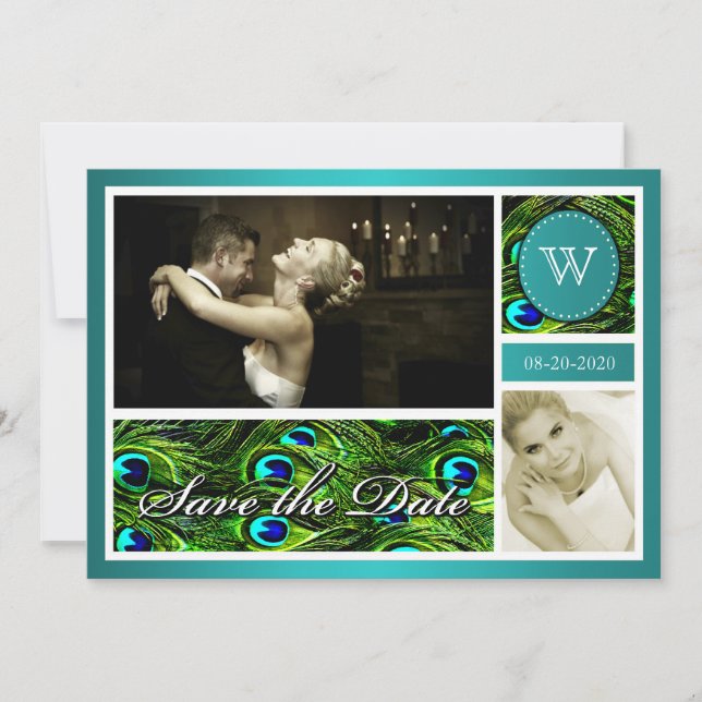 Save The Date Mariage Peacock turquoise Enregistrer la date Cart (Devant)