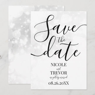 Save The Date Mariage personnalisé avec Bokeh blanc