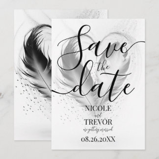 Save The Date Mariage personnalisé cœur de plumes