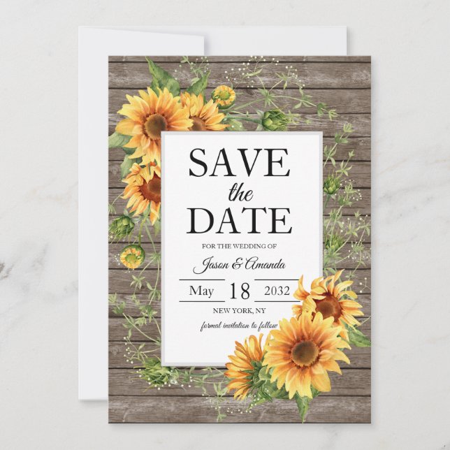 Save The Date Mariage personnalisé en bois rustique avec tournes (Devant)