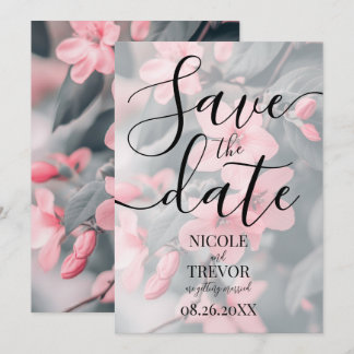 Save The Date Mariage personnalisé Fleurs roses Feuilles vertes