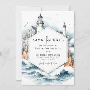 Save The Date Mariage phare de style nautique personnalisé