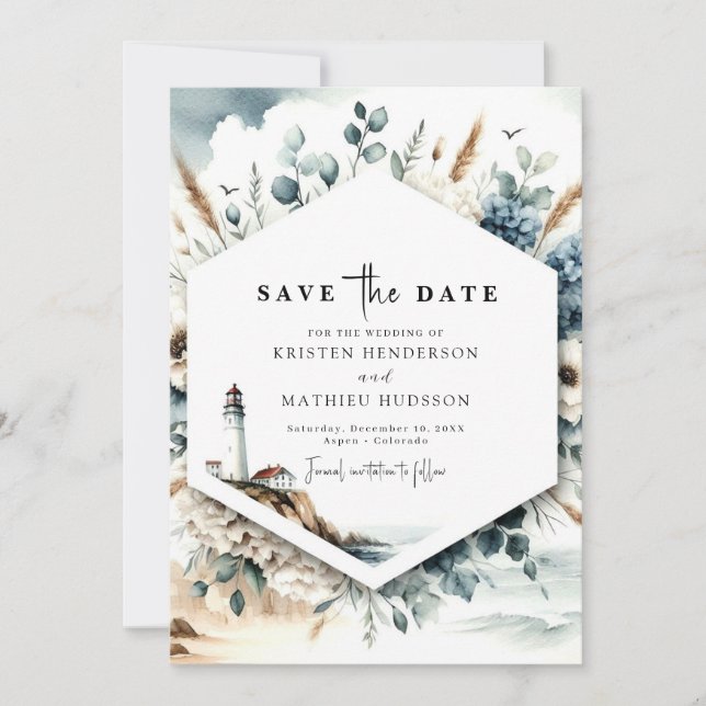 Save The Date Mariage phare de typographie personnalisée (Devant)
