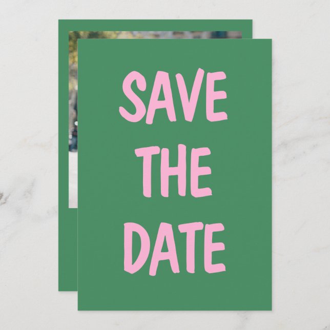 Save The Date Mariage Photo Amusante Écriture Manuscrite Rose Ve (Devant / Derrière)