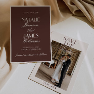 Save The Date Mariage Photo Ancien Argent Chocolat Élégant