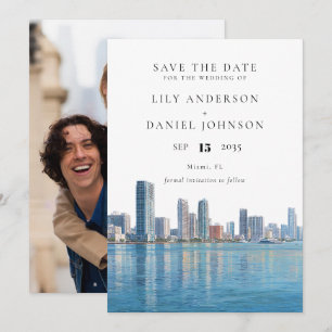 Save The Date Mariage Photo Aquarelle Skyline de Miami