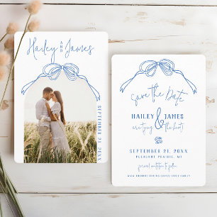 Save The Date Mariage Photo Arc Bleu Dessiné à la Main Moderne e