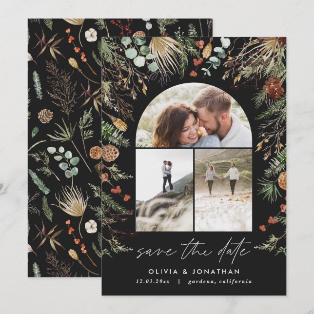 Save The Date Mariage photo arche aquarelle botanique floral (Devant / Derrière)