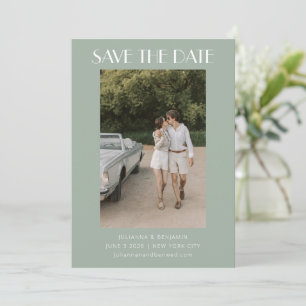 Save The Date Mariage photo Art déco couleur Sage Green