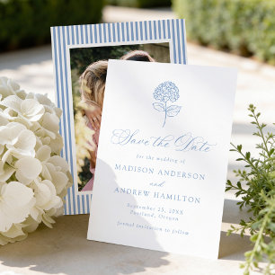 Save The Date Mariage Photo avec Hydrangea Bleu Classique