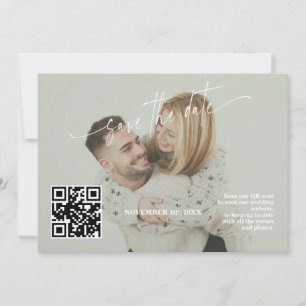 Save The Date Mariage photo avec QR Code en calligraphie vert sa