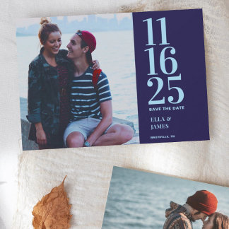 Save The Date Mariage photo bleu de la Marine moderne Deux sauve