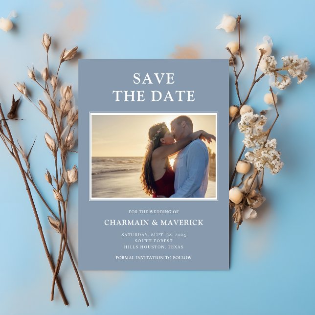 Save The Date Mariage photo bleu Dusty (Créateur téléchargé)